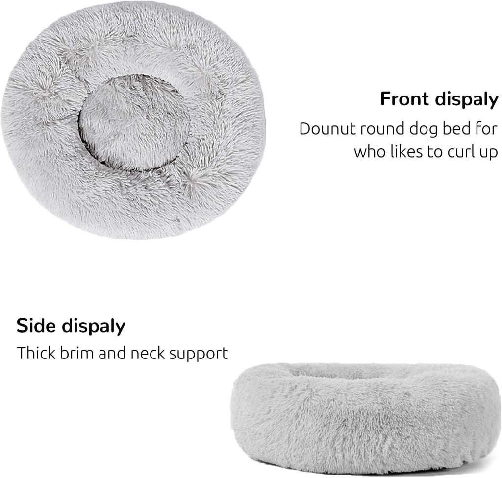 Calming Donut Cuddler Dog Bed, round Fluffy Pet Bed for Large Dogs,Washable, Large, Gray, 30''